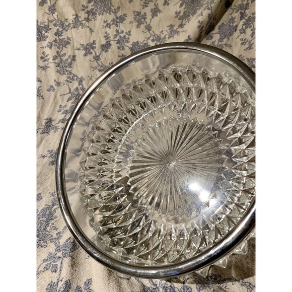 Vintage Diamond Point Crystal Bowl with Silver Plated Rim Celtic Made in England - Picture 3 of 13